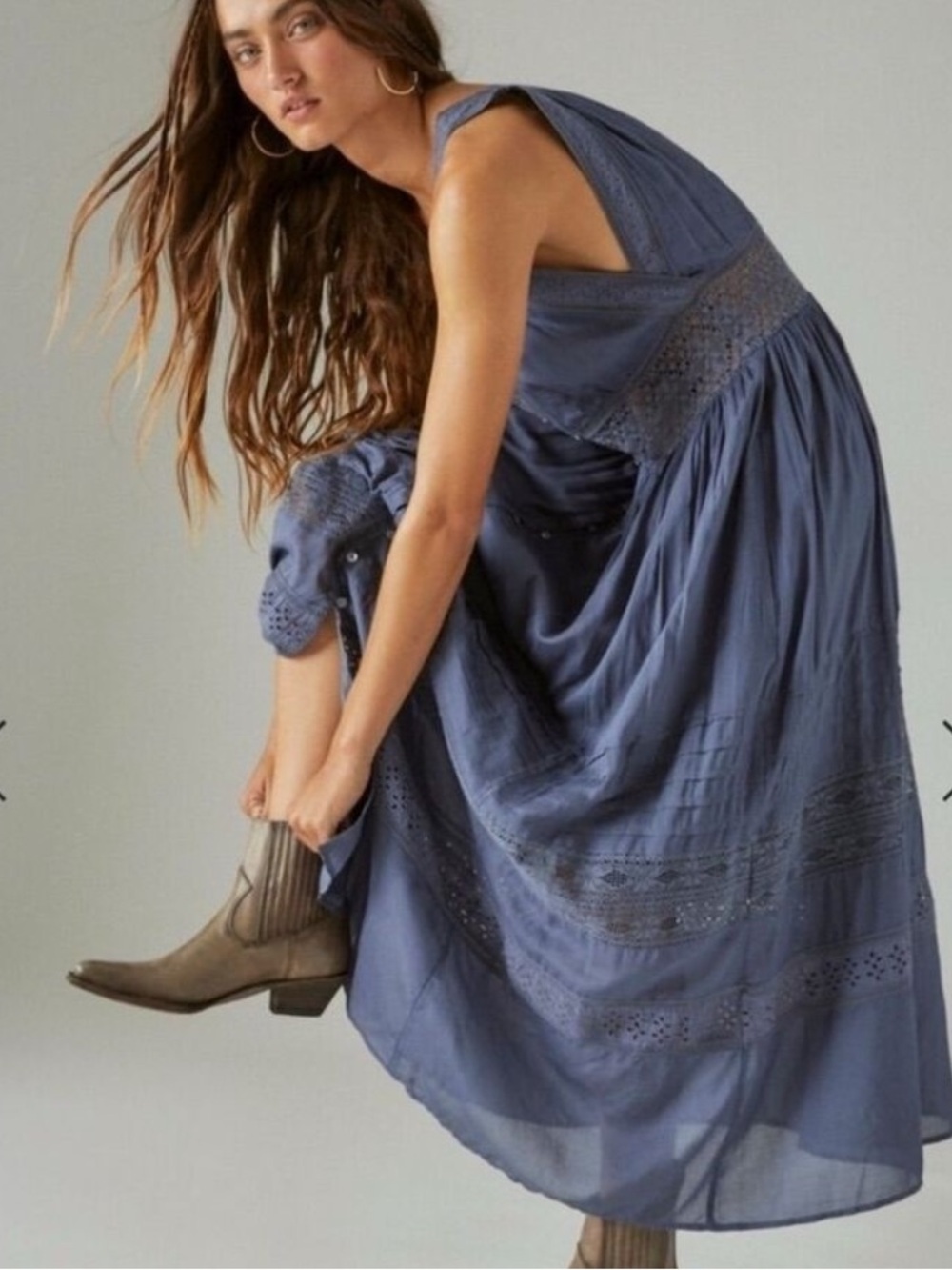NWT Lucky Brand Nightshadow Navy Blue Eyelet-Trim Maxi Dress - Picture 2 of 11